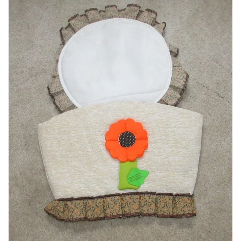 4PC MCM BATHROOM BATH RUG TOILET Seat & LID COVER Calico Ruffle Felt Flowers